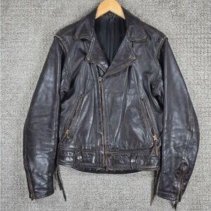 Vintage 60s Langlitz Columbia Brown Leather Motorcycle Jacket Biker Small